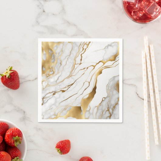 Serviette En Papier Or et Marbre blanc Abstrait (En situation)