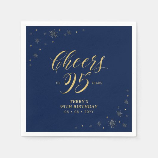 Serviette En Papier Or et marine | Modern Cheers 95th Birthday Party (Devant)