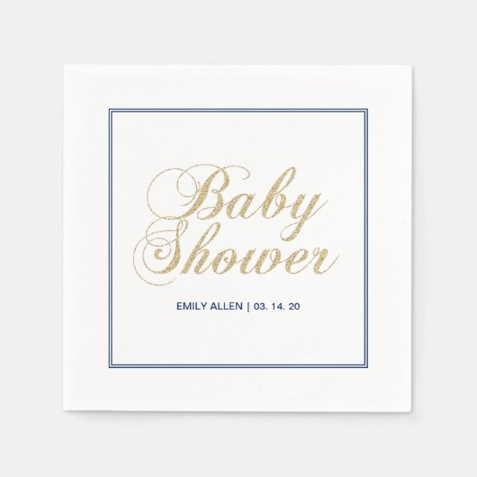 Serviette En Papier Or et marine | Papier Baby shower Garçon moderne N (Devant)