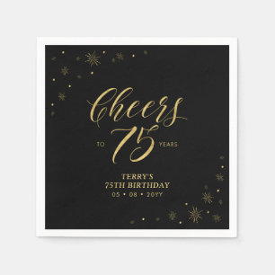 Serviette En Papier Or et noir   Modern Cheers 75th Birthday Party