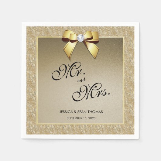 Serviette En Papier Or glamour et Mariage Gem élégant (Devant)