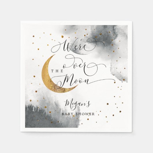 Serviette En Papier Or Gris Dreamy Sur Le Baby shower Lune (Devant)
