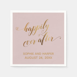 Serviette En Papier Or Heureux Jamais Après, Coeur Script Dusty Rose