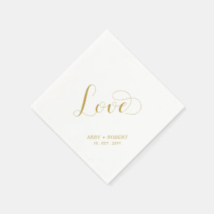 Serviette En Papier Or   Lettre Élégante et Stylée Amour Mariage