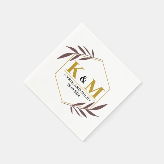 Serviette En Papier or mariage monogramme élégant (Coin)