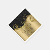 Serviette En Papier Or Métallique Et Damas Noir - Enregistrer La Date (Coin)