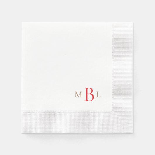 Serviette En Papier Or Monogramme Rouge Et Or Simplement Élégant (Devant)