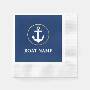 Serviette En Papier Or nautique de bleu de cocktail d'Ancre de nom de