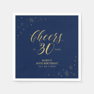 Serviette En Papier Or & Navy   Modern Cheers 30e anniversaire
