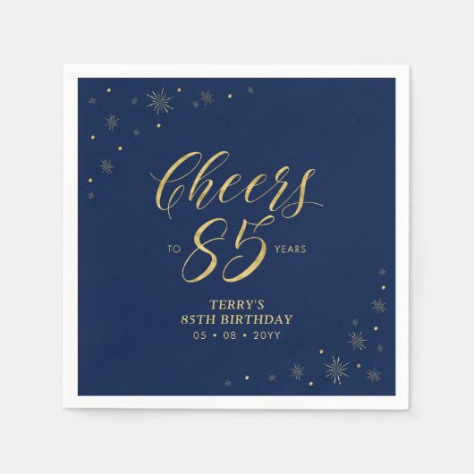 Serviette En Papier Or & Navy | Moderne fête d'anniversaire 85 ans (Devant)