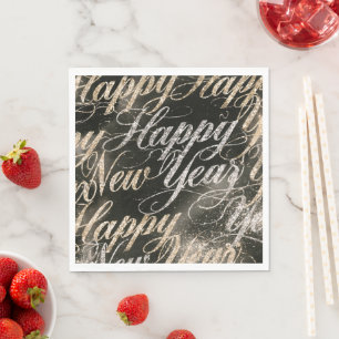 Serviette En Papier Or Noir Argent Étincelle Bonne Année