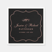 Serviette En Papier Or noir et Rose | Élégant Mariage classique Napkin (Devant)
