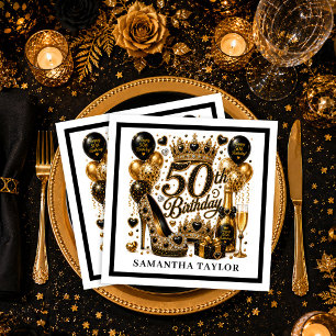 Serviette En Papier Or Noir Luxe Étincelle Cinquante Et Fantastique An