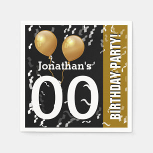 Serviette En Papier OR NOIR moderne de l'anniversaire B01 de confettis