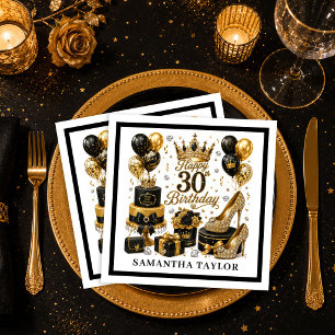 Serviette En Papier Or Noir Pailleté Luxueux 30e Fête N