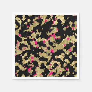Serviette En Papier Or Noir Paillettes Rose Chaud Abstrait qui se Déco