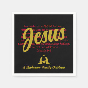 Serviette En Papier Or Noir POUR NOUS JÉSUS Noël