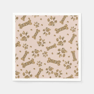 Serviette En Papier Or Pailleté Beige Rose Patte D'Os Chien Chiot