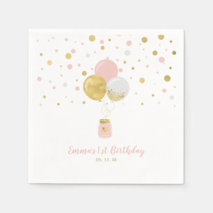 Serviette En Papier Or & Rose Ballons & Confettis Fille Anniversaire