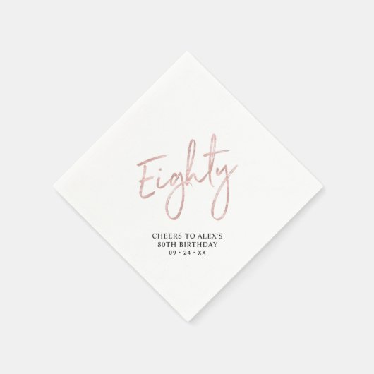 Serviette En Papier Or rose Cheers à 80e anniversaire moderne (Coin)