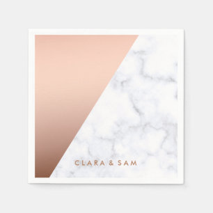 Serviette En Papier Or rose de marbre blanc géométrique élégant de
