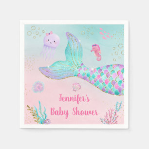 Serviette En Papier Or rose Mermaid sous le Baby shower de la mer