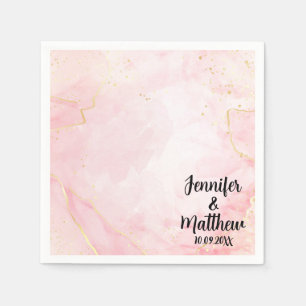 Serviette En Papier Or rose moderne en agate de Mable avec nom et date