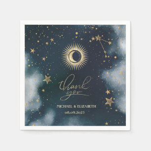 Serviette En Papier Or Soleil Céleste Lune, Étoiles Ciel Nocturne