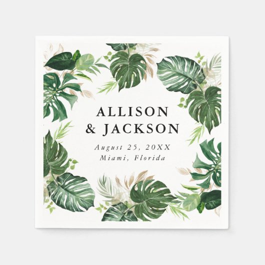 Serviette En Papier Or tropical | Mariage personnalisé (Devant)