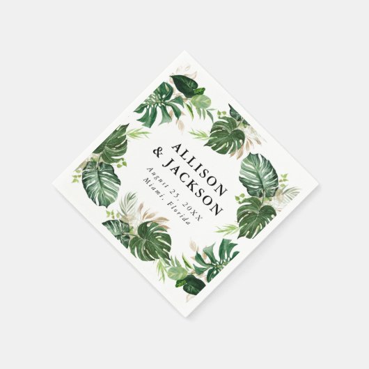 Serviette En Papier Or tropical | Mariage personnalisé (Coin)