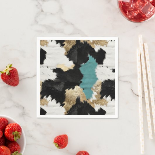 Serviette En Papier Or Turquoise, Blanc Noir (En situation)