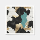 Serviette En Papier Or Turquoise, Blanc Noir (Devant)