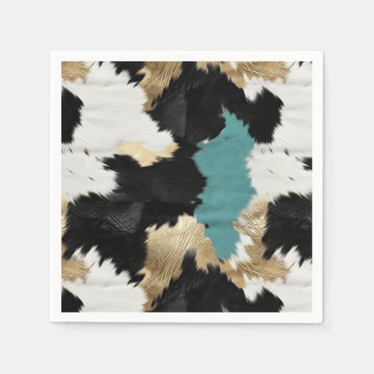 Serviette En Papier Or Turquoise, Blanc Noir (Devant)