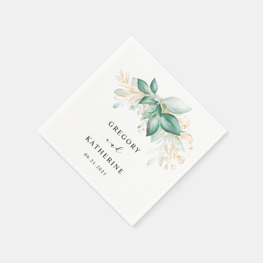 Serviette En Papier or vert poussiéreux mariage de verdure eucalyptus (Coin)