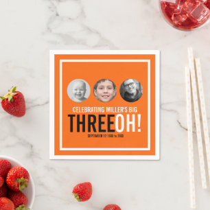 Serviette En Papier Orange 30e anniversaire grand Trois OH! photo pers