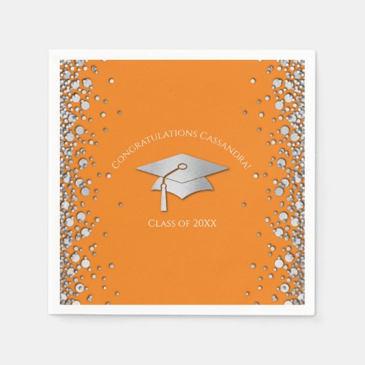Serviette En Papier Orange and Silver Graduation (Devant)