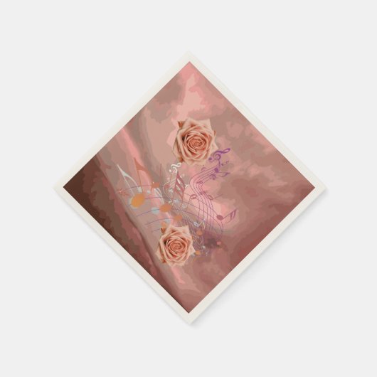 Serviette En Papier Orange & Apricot Roses & Musique Ecru CocktailNapk (Coin)