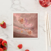 Serviette En Papier Orange & Apricot Roses & Musique Ecru CocktailNapk (En situation)