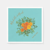 Serviette En Papier Orange & Aqua Mariage Floral moderne (Devant)