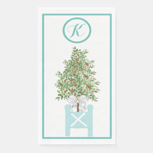 Serviette En Papier Orange arbre Topiary Chinoiserie Papier Serviette  (Devant)