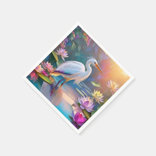 Serviette En Papier Orange Billed White Heron Imaginaire Bird (Coin)