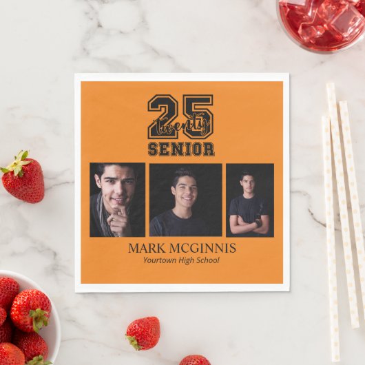 Serviette En Papier Orange Black Class 2025 Graduation Photo (En situation)