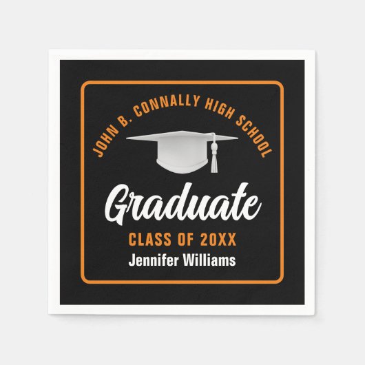 Serviette En Papier Orange Black Graduate Custom Graduate Party (Devant)