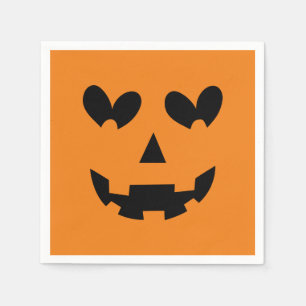 Serviette En Papier Orange & Black Happy Heart Citrouille Halloween Pa