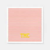 Serviette En Papier orange blanc bande monogramme initiales preppy (Devant)