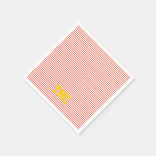 Serviette En Papier orange blanc bande monogramme initiales preppy (Coin)