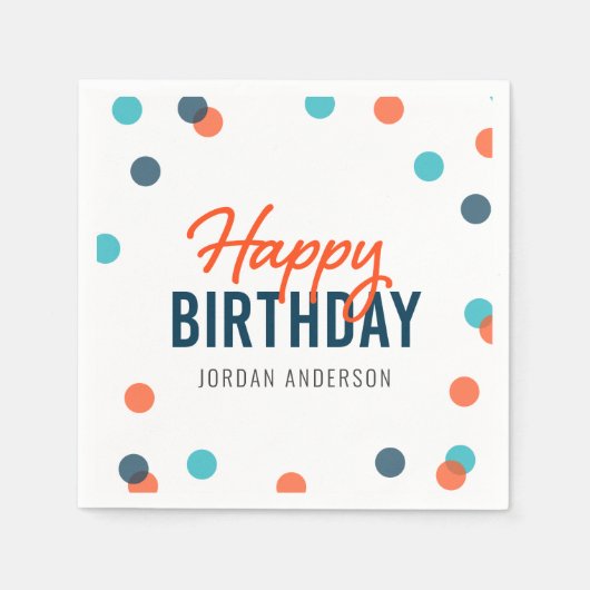 Serviette En Papier Orange bleu foncé Confetti Joyeux anniversaire (Devant)
