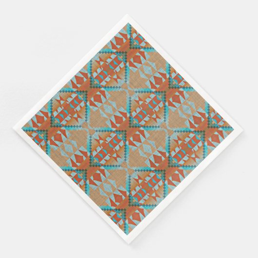 Serviette En Papier Orange Brown Turquoise Bleu Eclectique Ethnique (Coin)