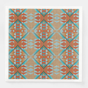 Serviette En Papier Orange Brown Turquoise Bleu Eclectique Ethnique