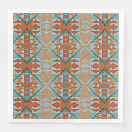 Serviette En Papier Orange Brown Turquoise Bleu Eclectique Ethnique (Devant)